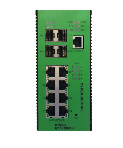 DYMEC KY-1010EMD - 12 Port, 10 Gigabit, Managed, Class 1 Division 2 Hazardous Area, Power over Ethernet +,  Industrial Ethernet Switch. SCADA - IP 40, IEEE1588v2, with DHCP Server, Din-Rail or Shelf Mount - DYMECDIRECT