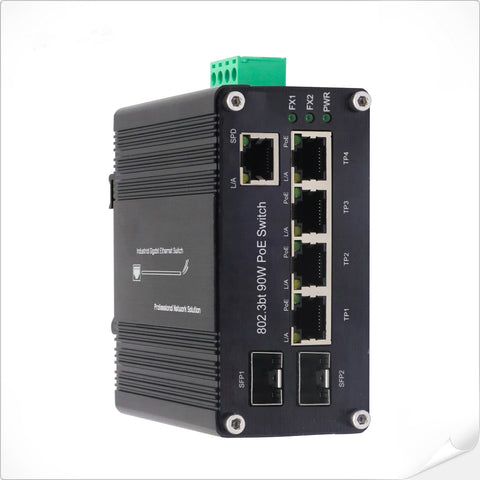 KY-204GD-SFP - 6 Port, UnManaged Power over Ethernet, 60 Watt Switch with SFP Slots / Fiber Support - DYMECDIRECT