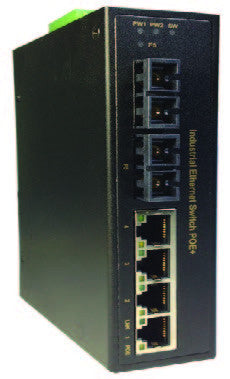 DYMEC DY-7042SC -  6 Port, PoE+, 30 Watt, Un-Managed, Long Range, Industrial Fast Ethernet Switch, SCADA, - with 4 X 10/100 Mbps TX Ports & 2 X 10/100 SC (2 KM Multi-Mode) Fiber , Din-Rail or Shelf Mount - DYMECDIRECT
