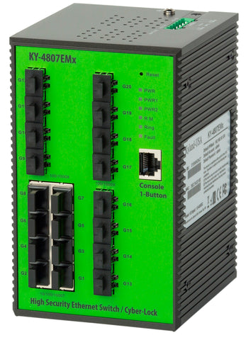 DYMEC KY-4807EMx, 20 Port, Layer 2, IEC 61850-3, Industrial Ethernet Switch, with 8 x 10/100/1000Base-T(X) ports and 12 x 100/1000Base-X SFP ports, Din-Rail supporting IPv4 & IPv6 Protocols, DoS / DDoS Supression - DYMECDIRECT